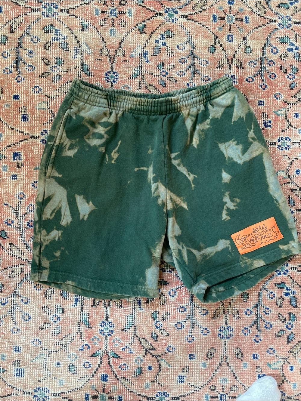 Extra Vitamins Green Tie-Dye Athletic Shorts with Orange Patch